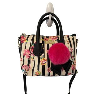 Betsey Johnson vegan multi colored handbag two handles pink bag charm women’s pu